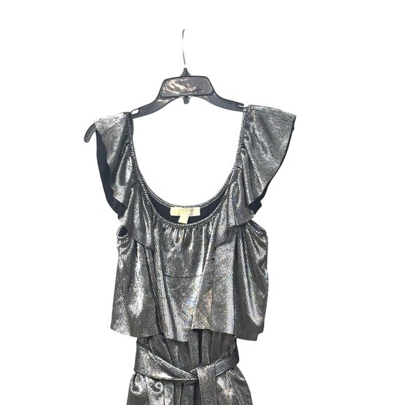 Michael Michael Kors Metallic Tiered Off-The-Shoulder Dress, Silver, M - Picture 6 of 13
